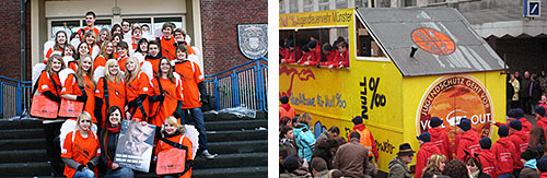 Fotos: Schutzengel-Fußgruppe der Schulsanitäter und Karnevalswagen der Jugendfeuerwehr